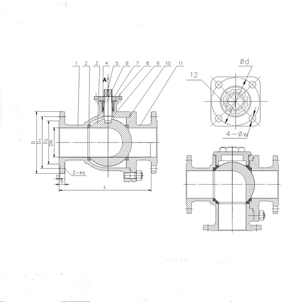 Mounting pad three way ball valve (L Type)